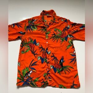 Paradise Gold Parrot Hawaiian Short Sleeve Button Front‎ Shirt Men's Large L